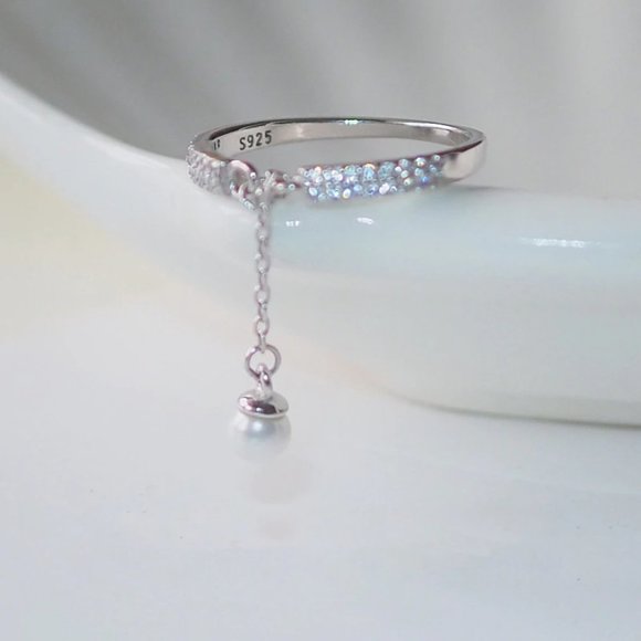 Jewelry - 925 Sterling Silver Diamond Pearl Adjustable Ring